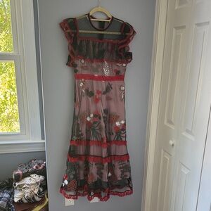 Sheer Black and Red Floral Dress